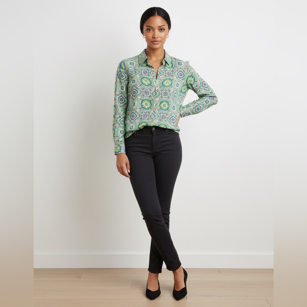 Talbots Multicolor Geometric Button-Up Shirt. Siz… - image 1